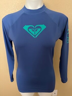 Roxy Blue Long Sleeve Rashguard with Teal Logo
